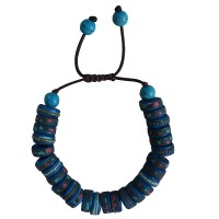 Decorated Disc-shape bone blue beads bracelet
