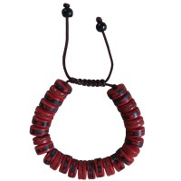 Decorated Disc-shape bone red beads bracelet
