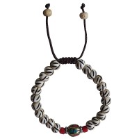 Carved white bone beads bracelet