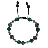 Jade, decorated and metal beads bracelet