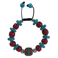 Turquoise disc and coral beads bracelet