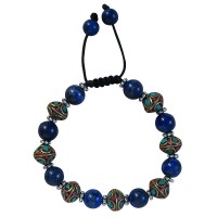 Lapis and decorated 10mm beads bracelet