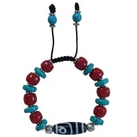 Turquoise-coral with Dzi bracelet