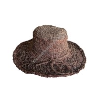 Hemp Shell knit large brim brown hat