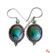 Silver balls and turquoise earring