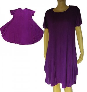 Plain color short sleeves viscose dress