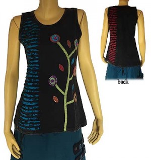 Razor-cut on bubbles stonewash rib flower top
