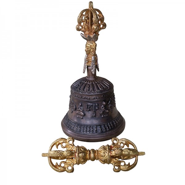 Cleansing Bell Handmade in Nepal Large Brass Mudra Crafts Tibetan Bell Meditation Bell Dorje Set